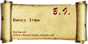 Bencz Irma névjegykártya